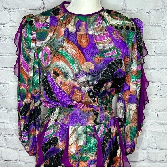 Susan Freis vintage multicolor ruffle tier abstract dress - Picture 3 of 15